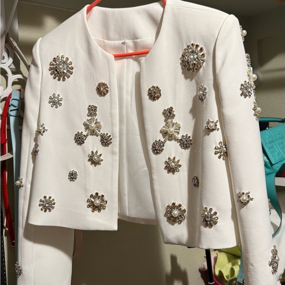 Embellished White Women's Jacket